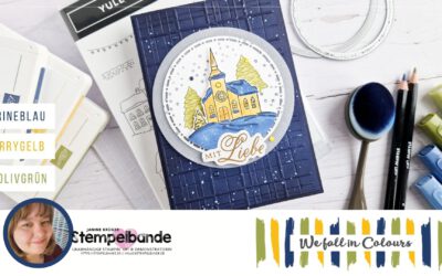 We fall in Colours: einzigartige Weihnachtskarte mit Stampin‘ Up! in Marineblau, Olivgrün & Currygelb