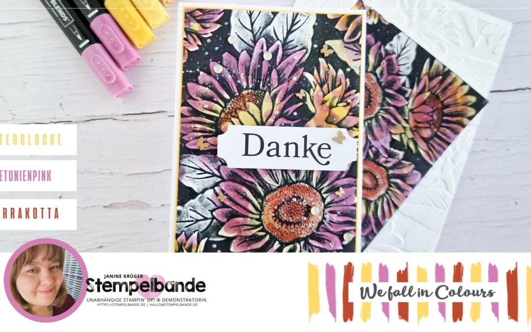 3 einfache Schritte zur Wow-Karte mit Stampin’ Up! Prägeform Sonnenblumenfeld & Blends | We fall in Colours