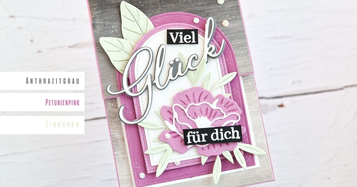 Stampin’ Up! Grußkarte in Anthrazitgrau, Petunienpink & Lindgrün | We fall in Colours Bloghop